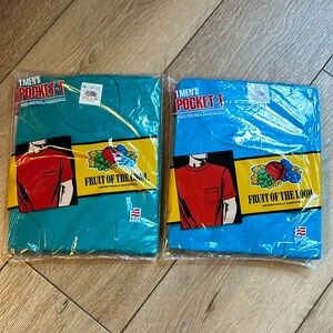Fruit Of The Loom Lot Of 2 Pocket Tee-Shirt Tee M Vintage Cotton Made in…